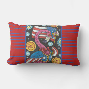 4TH OF JULY PINK FLAMINGO, PATRIOTIC LUMBAR PILLOW