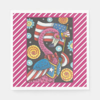 4TH OF JULY PINK FLAMINGO, PATRIOTIC PAPER NAPKINS