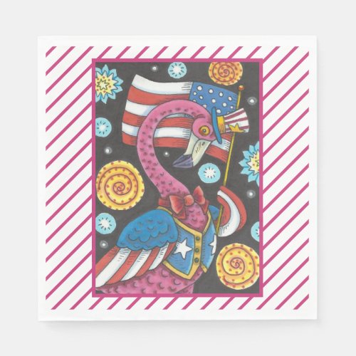 4TH OF JULY PINK FLAMINGO PATRIOTIC PAPER NAPKINS