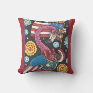 4TH OF JULY PINK FLAMINGO, PATRIOTIC THROW PILLOW