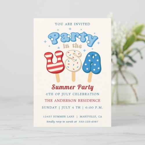 4th of July Pool And Ice Cream Party Invitation