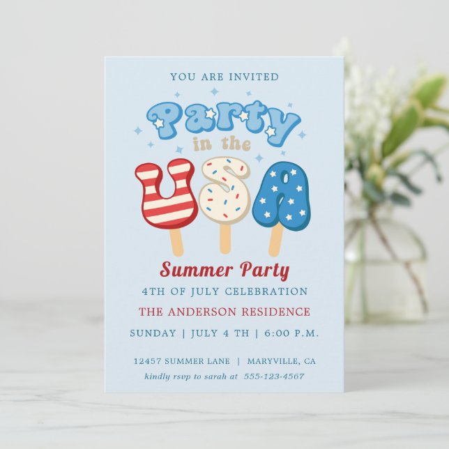 4th of July Pool And Ice Cream Party Invitation (Standing Front)