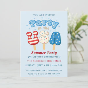 4th of July Pool And Ice Cream Party Invitation