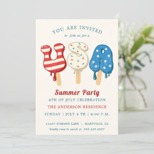 4th of July Pool And Ice Cream Party Invitation