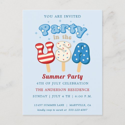 4th of July Pool And Ice Cream Party Invitation Po Postcard