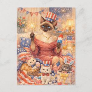 4th of July Pool Diva Cat Postcard