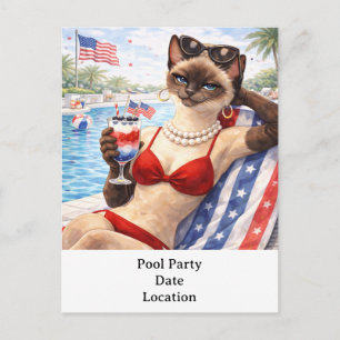 4th of July Pool Diva Cat Postcard
