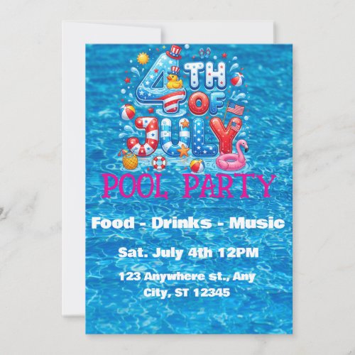 4th of July Pool Party Invitation