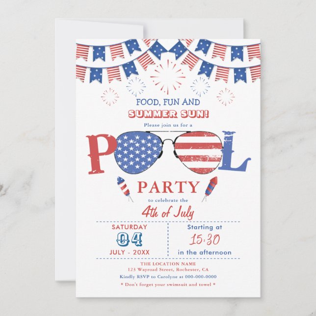 4th of July Pool Party Invitation (Front)