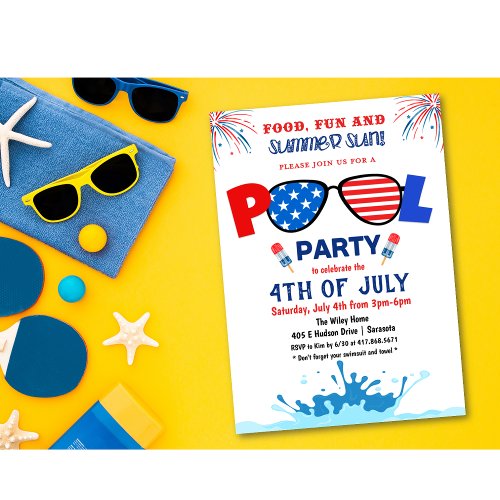 4th of July Pool Party Invitation