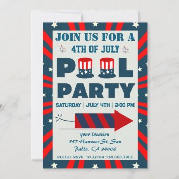 4th Of July Pool Party  Invitation by fishingshirt at Zazzle