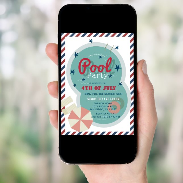 4th of July Pool Party Invitation (Front Digital)