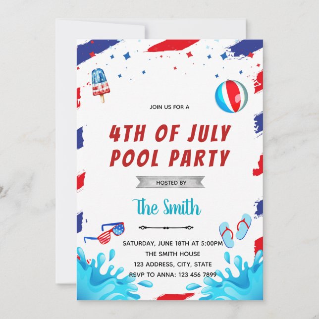 4th of July pool party invitation (Front)