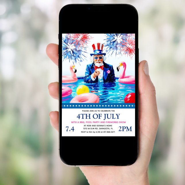 4th of July Pool Party Invitation (Front Digital)
