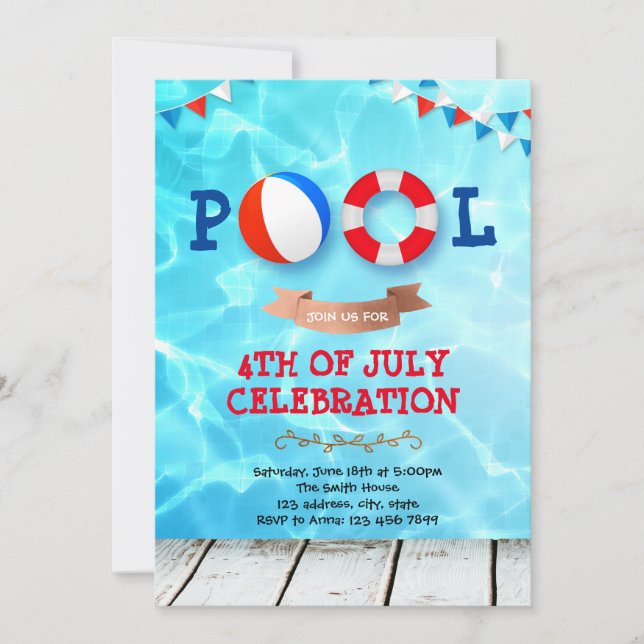 4th of July pool party invitation (Front)