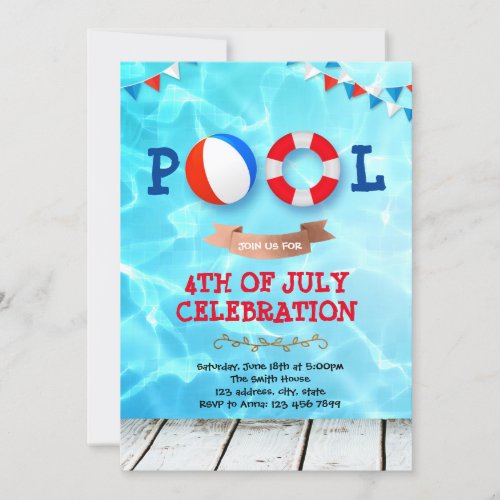 4th of July pool party invitation