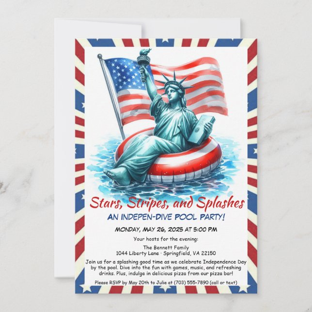 4th of July Pool Party Invitation (Front)