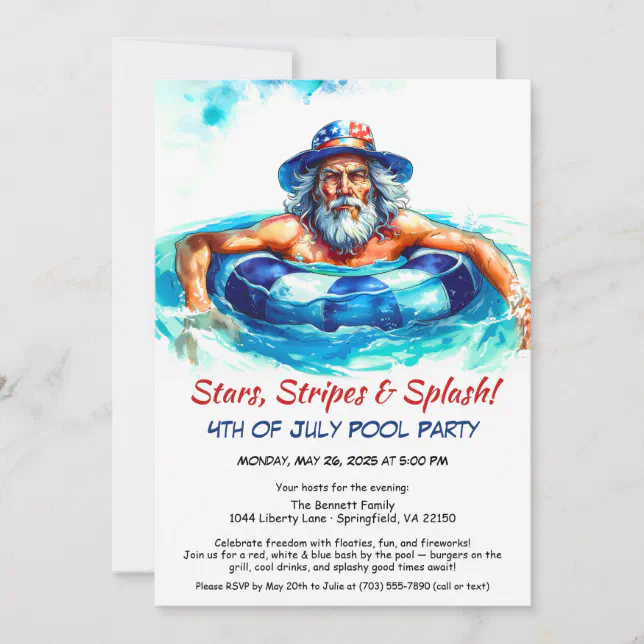4th of July Pool Party Invitation – Patriotic | Zazzle