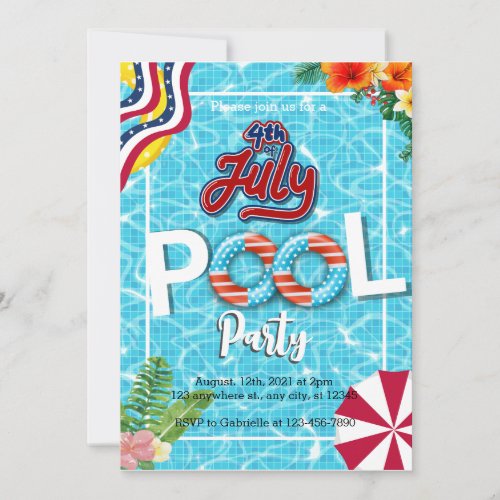 4th of july pool party invitations