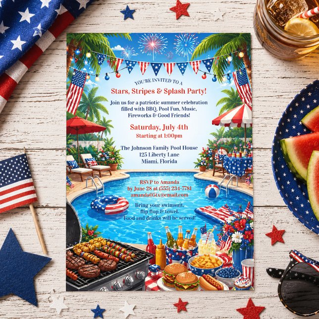 4th of July Pool Party Patriotic BBQ  Invitation (Creator Uploaded)