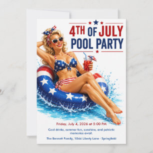 4th of July Pool Party - Patriotic Retro Glam Invitation