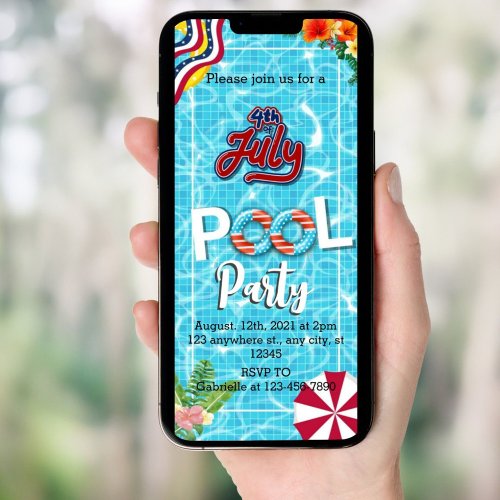 4th of july Pool party Phone invitations