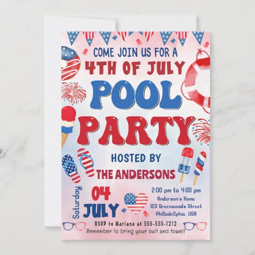 4th of July Pool Party Summer Invitation