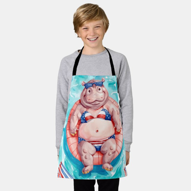 4th of July Pool Party with Hippo  Apron (Worn)
