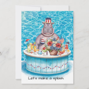 4th of July Pool Party with Hippo Invitation