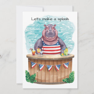 4th of July Pool Party with Hippo Invitation