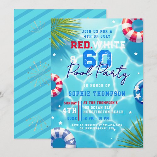 4th of July Pool Party Woman Modern 60th Birthday Invitation