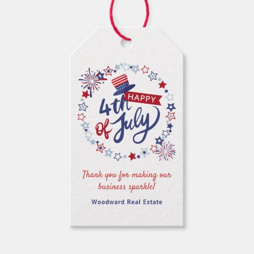4th of July Pop By Thank You  Business Sparkle Gift Tags