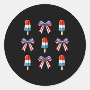 4th Of July Popsicle Bows Coquette American Flag P Classic Round Sticker