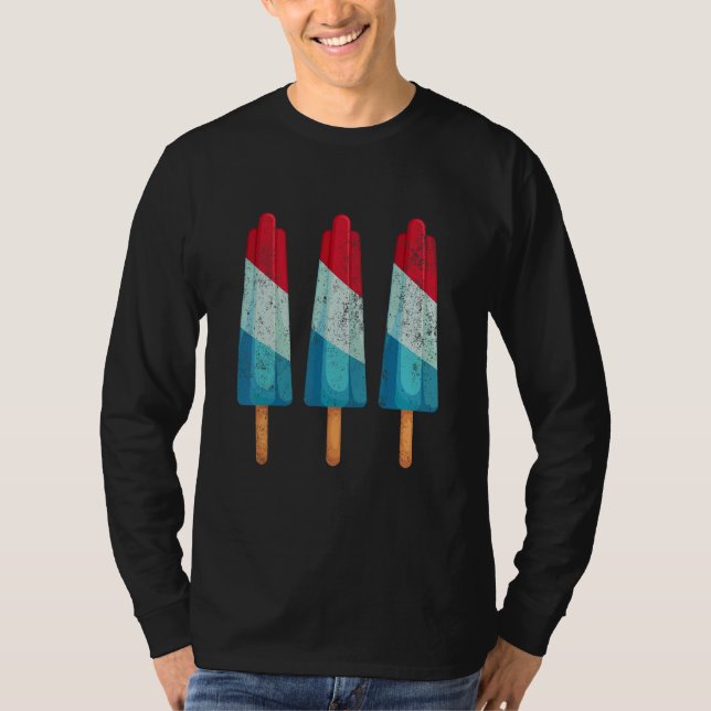 4th Of July Popsicle Ice Cream Red White Blue Amer T-Shirt (Front)