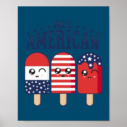 4th of July Popsicle Ice Pop Patriotic US Flag Poster