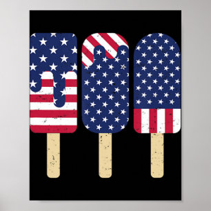4th of July Popsicle Patriotic American Flag Memor Poster