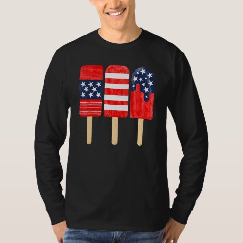 4th Of July Popsicle Red White Blue American Flag  T_Shirt