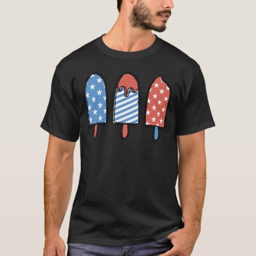 4th of July Popsicle Red White Blue American Flag  T_Shirt