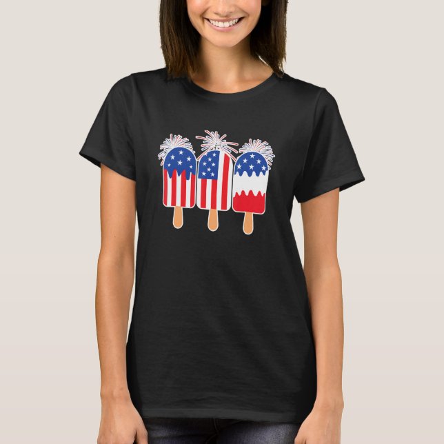 4th Of July Popsicle Red White Blue American Flag  T-Shirt (Front)