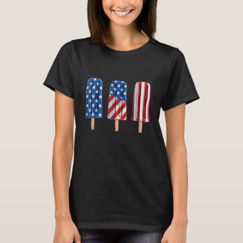 4th Of July Popsicle Red White Blue American Flag T_Shirt