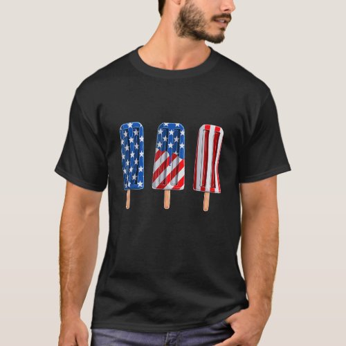 4th Of July Popsicle Red White Blue American Flag T_Shirt