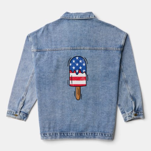 4th Of July Popsicle Red White Blue American Usa I Denim Jacket