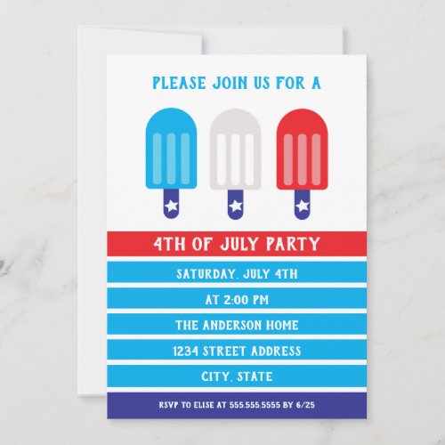4th of July Popsicle Red White Blue Invitation