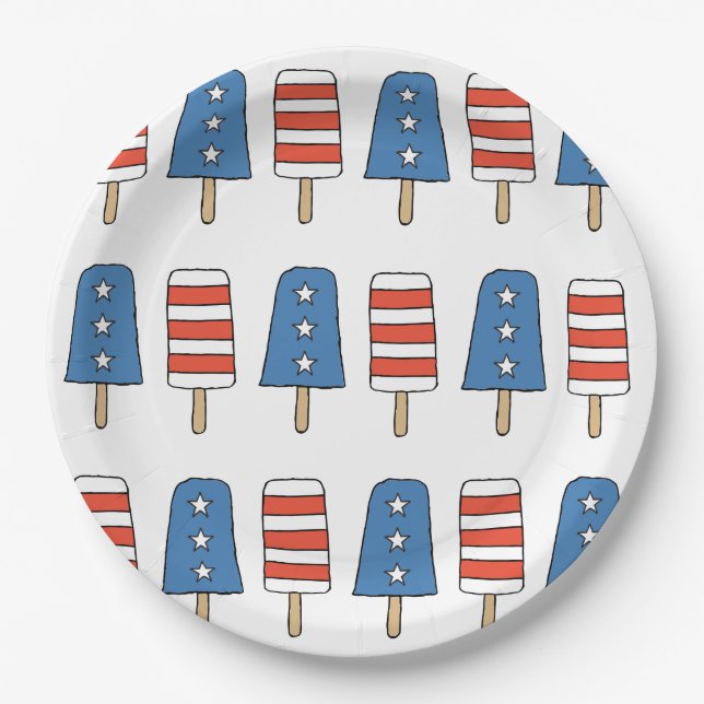 4th of July Popsicles 4th of July Independence Day Paper Plates (Front)
