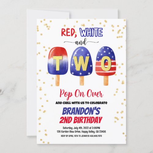 4th of July Popsicles Kid Boy 2nd Birthday Party Invitation