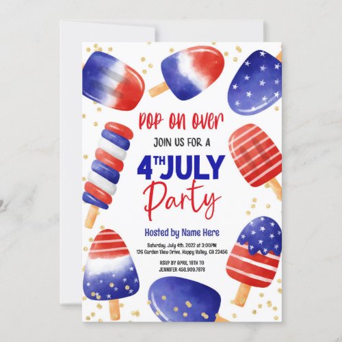 4th of July Popsicles Pool Party Kid  Invitation