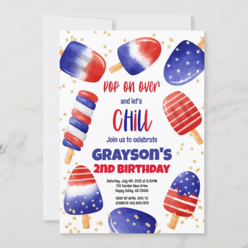 4th of July Popsicles Pool Party Pop on Over Kid Invitation