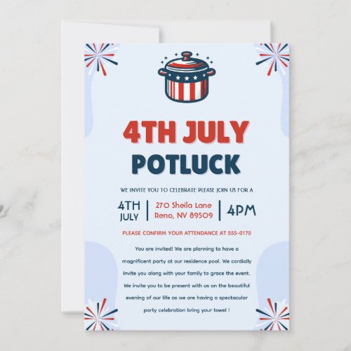 4th of July Potluck Party Invitation