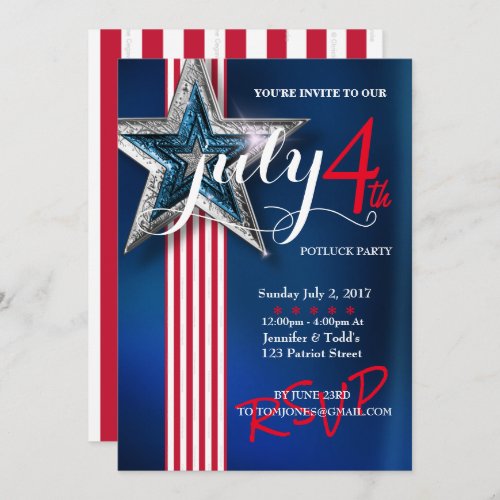 4th of July Potluck Party  Invitations