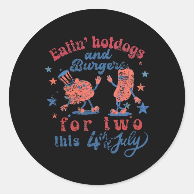 4th Of July Pregnancy Eating Hotdogs And Burger Fo Classic Round Sticker (Front)